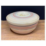 Kit...Ceramic Covered Casserole Bowl with Pink and Blue Striped Banding