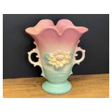 LR...Hull Art Pottery Double Handled Vase with Floral Motif, Pattern L8-6 1/2