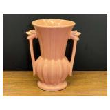 LR…Vintage McCoy 1940s Art Deco pink/peach pottery double-handled vase. See pictures or details.