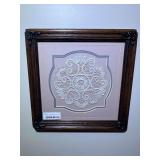 Bath…Framed and matted antique textile art featuring a delicate, handmade lace medallion or doily. See pictures for details.