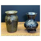 LR… Artisan pottery jar from Cleater Meaders, also includes a footed artisan jar, believed to be vintage Barro Negro black clay pottery vessel from Oaxaca Mexico. This piece has a chip on the rim, s