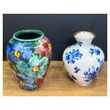 LR...Pair of Decorative Ceramic Vases Including Royal Porzellan Bavaria Cobalt and Hand-Painted Floral