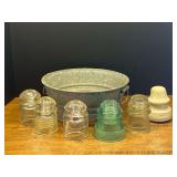 Garage… Galvanized small tub of glass and ceramic insulators, see pictures for details.