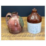 LR… Artisan pottery jug with a rounded body, a looped handle, and an applied green leaf decoration, this piece is from Boone pottery in Georgia, also includes a vintage stenciled advertising stonewa