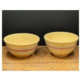 Kit...Watt Oven Ware Yellow Pottery Mixing Bowls with Blue and Pink Stripes, Set of 2