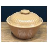 Kit...Tan Glazed Ceramic Casserole Dish with Ribbed Lid