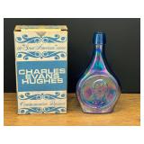 Garage…Vntage Wheaton Blue Carnival Glass Bottle featuring an embossed portrait and text for "Mr. Chief Justice Charles Evans Hughes," produced in 1971 as part of the Great American Series. comes wi