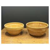 Kit...Pair of Yellow Ware and Glazed Ceramic Mixing Bowls, 9 Inch Marked USA and Leaf Stamped