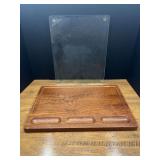 Kit...Wooden Cutting Board with Inset Wells and Tempered Glass Cutting Board Set