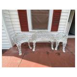 Porch… Decorative cast metal porch furniture, three pieces, also includes a decorative urn, this piece has a large crack, see pictures for details.