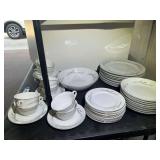 Garage… Vintage fine porcelain China, Summerfield" pattern by Norleans, approximately 40 pieces, includes dinner plates, surfer bowl, cups and saucers, bread plates, and bowls. See pictures for deta