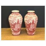 LR…Vintage Burton & Burton red toile porcelain vase, set of two, see pictures for details.