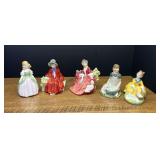 Garage… Vintage Royal Doulton figurines, five pieces, the piece titled Lydia is cracked, see pictures for details.
