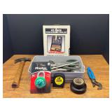 Garage… Assortment of hand tools to include a homeowner’s tool kit from True Value, comes in original box, also includes scissors, small channel locks, combination lock, locking pliers, and more. 