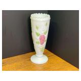 LR...Milk Glass Hand-Painted Grape Pattern Vase with Ruffled Rim