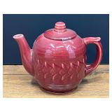 Kit...Glazed Red Ceramic Teapot with Lid and Relief Pattern