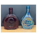 Bath…Vintage commemorative glass decanter bottles, set of two, produced by Wheaton Industries during the 1970s as part of their collectible historical and space-themed series.