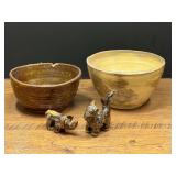 Kit...Marie Rogers Seagrove NC Studio Pottery Set with Two Bowls and Two Animal Sculptures