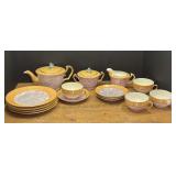 LR… Beautiful vintage iridescent lusterware Noritake China with teapot, sugar and creamer, cups and saucers, and snack plates.
