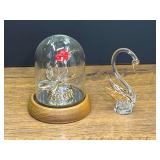 LR...Glass Butterfly in Dome and Crystal Swan Figurines