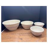 Kit...Set of Four Oven Proof USA Ceramic Mixing Bowls with Pink and Blue Stripes