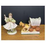 LR...Lamour China Hand Painted Figurine and Covered Wagon Set
