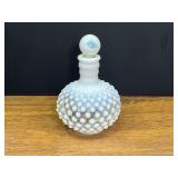 LR…Vintage white milk opalescent hobnail perfume or cologne bottle with its matching stopper, believed to be Fenton, see pictures for details.