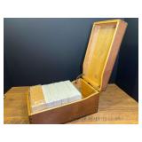 LR… Vintage wooden index card catalog, appears to have never been used. See pictures for details.