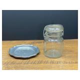 LR...Glass Bail-Type Storage Jar and Scalloped Metal Plate