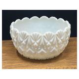 Bath…Vintage milk glass bowl in the Williamsburg diamond or star pattern, likely made by Tiffin-Franciscan during the mid-20th century. see pictures for details.
