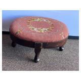Garage… Vintage footstool with needlepoint cover, see pictures for details.