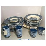 Garage… Vintage Currier & Ives dishware to include dinner plates, bowls, and glassware. Approximately 32 pieces. See pictures for details.