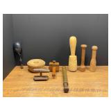 LR...Assorted Wooden and Metal Household Tools and Utensils