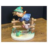 LR...Goebel M.I. Hummel Porcelain Figurine - Retreat to Safety (Boy on Fence with Frog)