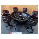 Bath…Vintage Avon 1876 Cape Cod Collection ruby red pressed glassware, includes centerpiece bowl, and footed stemware. Also includes a vintage Mosser Glass "Daisy and Button" pattern toothpick holde