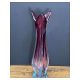 LR...Art Glass Panel Vase with Purple and Blue Ombre Fluted Body and 3-Way Rim