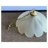 Garage… Scalloped edge, glass swag lamp. See pictures for details.