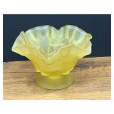 Bath…vintage satin art glass paneled grape yellow mist pedestal compote. believed to be vintage Westmoreland glass, see pictures for details.
