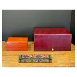 Garage… Jewelry boxes, two pieces, also includes a colorful cross stitched mini purse. See pictures for details.
