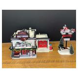 Garage… Harley Davidson themed Christmas decor from Dept 56, two pieces, both come with original boxes, see pictures for details.