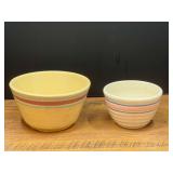 Kit...Set of Two Ceramic Striped Mixing Bowls, one of the bowls has a fine crack
