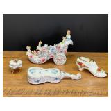 LR...Assorted Porcelain Figurines and Trinket Dishes with Floral and Cherub Accents