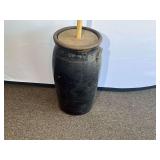 Garage…Antique alkaline-glazed/Albany-slip-glazed stoneware butter churn signed with the stamped  name "J.W. SALTER", belonging to the historic Salter family of southern pottery traditions in Georgi