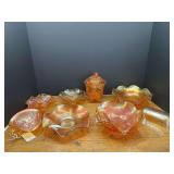 LR...Marigold Carnival Glass Collection, 7 Pieces