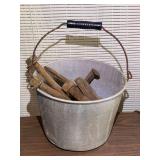 Garage… Bucket of assorted railroad spikes, large bolts, and more. See pictures for details.