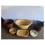 Garage… Lot of assorted woven baskets, six pieces total, see pictures for details.