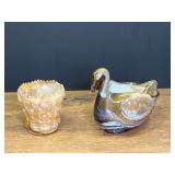 LR...Slag Glass Lot with Swan Figurine and Toothpick Holder