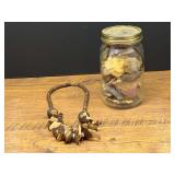 Bath…Vintage bohemian stacked coconut shell tribal style statement necklace. Also comes with a quart glass jar of assorted arrowhead shards, see pictures for details.