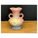 LR…Vintage Hull Art Pottery Magnolia 5" Pink/Yellow/Blue Flower Double Handle Vase. See pictures or details.