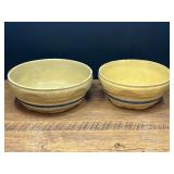 Kit...Pair of Yellow Ware Mixing Bowls with Blue Bands